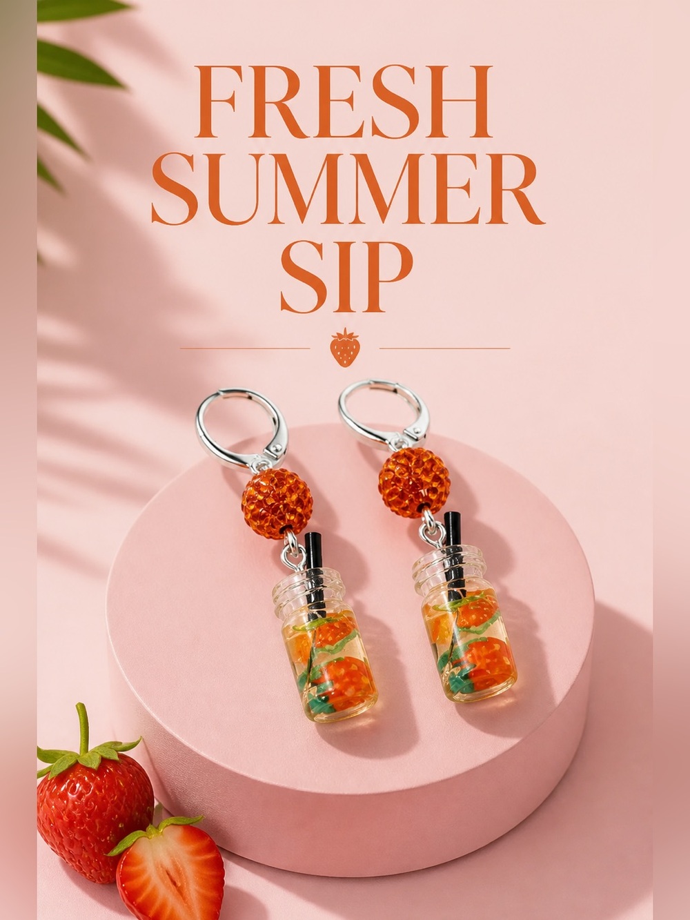 Orange Summer Drink Dangle Earrings
